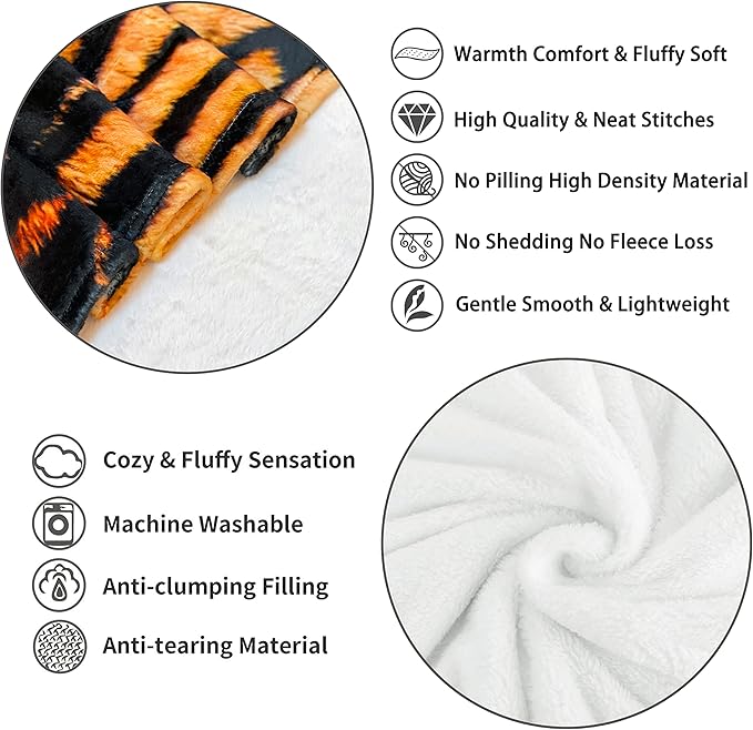 WIBUE Tiger Throw Blanket 60"x50" with 2 Pcs Pillow Covers 18"x18", Decor Fleece Blanket for Women Men, Fuzzy Soft Cozy Warm Plush Gifts Blankets for Bed Sofa Couch Chair Living Room Bedroom