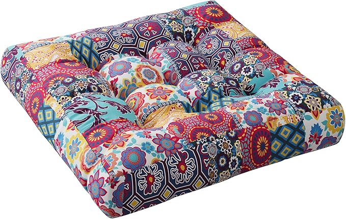 Codi Boho Floor Pillow, Large Meditation Cushion for Adults, Square Pillows Seating for Yoga Living Room Tatami Sitting Home Decor, Memory Foam Added, 22x22 Inch, Multi Patchwork