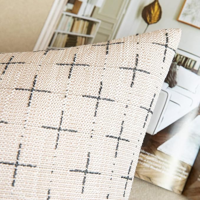 MIULEE Pack of 2 Decorative Burlap Linen Euro Sham Christmas Throw Pillow Covers for Sofa Couch Bed 24x24 Inch Modern Farmhouse Pillowcases Rustic Woven Textured Cushion Cover Beige