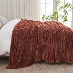 NEWCOSPLAY Super Soft Queen Blanket Coffee Premium Silky Flannel Fleece 3D Ribbed Jacquard Lightweight Bed Blanket All Season Use (Coffee Ribbed, Queen(90"x90"))