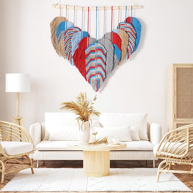 Amestrina Boho Tapestry for Bedroom, Boho Wall Decor for Bedroom, Large Wall Art for Living Room, Macrame Wall Hanging，Wall Tapestry for Living Room (Red)