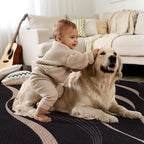 Tangsoo Easy Jute 2x6 Runner Rug for Hallways,Black Washable Non-Slip Outdoor Rug Runner,Modern Farmhouse Wavy Lines Thin Carpet Runner for Laundry Bedroom Kitchen Entryway Porch