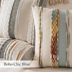 ANRODUO Pack of 2 Boho Decorative Throw Pillow Covers 22x22 Farmhouse Cushion Case Striped Chenille Pillow Cases Square Pillow Covers Accent Neutral Pillowcase for Sofa Couch Bed, Blue-Earth Tones
