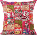 Eyes of India Decorative Patchwork Boho Throw Pillow Cover, Colorful Bohemian Cushion Case for Sofa Couch, Handmade Accent Bedroom Living Room (Burgundy, 24" x 24")