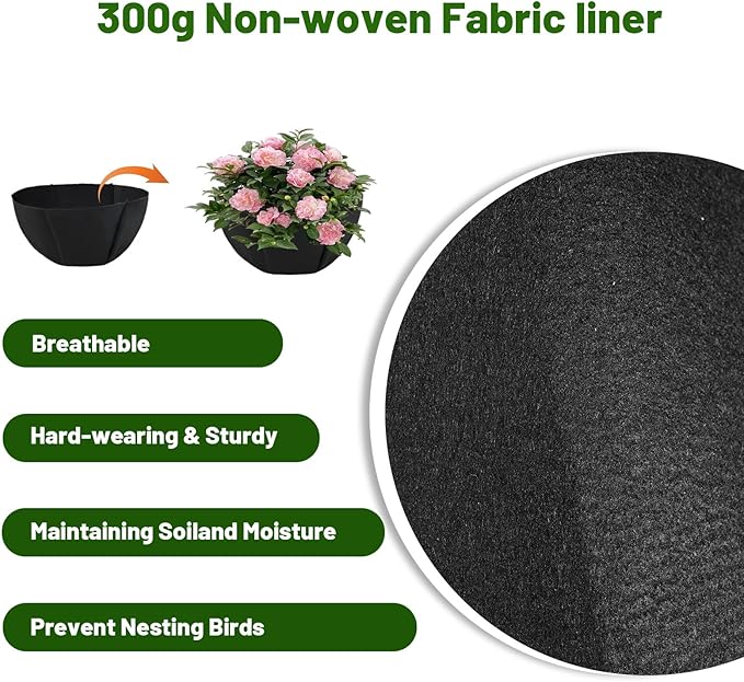 hehimhis 6Pcs 16 Inch Round Non-Woven Planter Basket Liner, Hanging Basket Fabric Liners Coco Fiber Liner Replacement for Hanging Flower Pot (6, 16inch)