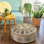 Mandala Life ART Moroccan Floor Pillow Cover Blue Gold Bohemian Décor Pouf Ottoman Latge Round Yoga Floor Cushion Luxury Kids Room Décor Boho Living Room Moroccan Floor Pillow Cotton 24x8 Unstuffed
