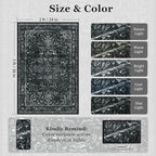 Distressed Black Kitchen 2x3 Rugs Non Slip Washable, Vintage Medallion Pinted Dark Door Mat Indoor Entrance Entryway, Small Low Pile Rugs for Bathroom Vanity/Laundry Room/Bedroom