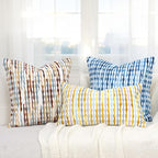 Boho Decorative Throw Pillow Covers 18x18 Inch, Chenille Tufted Pillow Cover Striped Textured Square Farmhouse Accent Pillowcase for Couch Sofa Bedroom Living Room, Yellow White Stripe 1 Pack