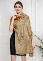 Achillea Reversible Paisley Pashmina Rave Scarf – Exotic Indian Shawls and Wraps for Evening Dresses, Festivals, All Seasons