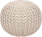 REDEARTH · Round Pouf Ottoman - Hand Knitted Cable Boho Poof Home Décor Pouffe Circular Footrest for Living Room - Nursery - Bedroom - Lounge 100% Cotton (19.5"x19.5"x14") - Ivory, Set of 2