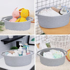 ABenkle Small Basket, 12"x 8" x 5" Cute Small Woven Basket, Rope Room Shelf Storage Basket, Cat Dog Toys Basket Chest Box, Decorative Empty Gift Basket with Handles - All Gray