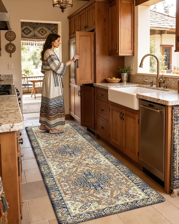 DEXI Kitchen Mats for Floor Cushioned, 23x59 Wide Runner Rug Non Slip, Waterproof Soft Comfort Standing Padded Anti Fatigue Decorative, Beige Brown