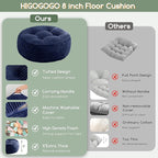 HIGOGOGO 8" Extra Thick Floor Pillow Cushion for Adults, Meditation Cushion Pillow, Large Round Floor Sitting, Tufted Corduroy Cover, for Tatami Living Room or Yoga, 22x22 Inch, 2Pack, Navy
