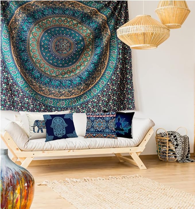 Jartinle Navy Mandala Pattern Throw Pillow Covers 18x18 Set of 4 Boho Accents Decorative Throw Pillows for Couch, Sofa, Outdoor Patio Bohemian Decor