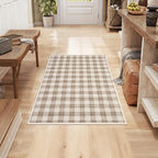 GarveeHome Checkered Rugs 2x3, Machine Washable Entryway Rug with Non Slip Backing, Stain Resistant Low-Pile Doormat for Indoor Outdoor Hallways Kitchen Bathroom Bedroom Beige