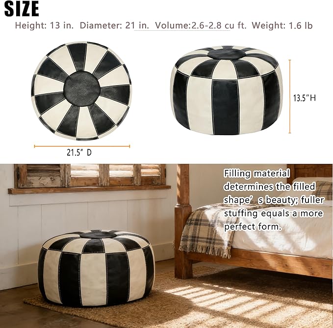 Thgonwid Unstuffed Moroccan Ottoman Pouf Cover, Ottoman Footstool Storage Solution, Bean Bag Chair, Foot Rest, Multi-Black&White