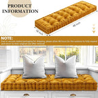 Geelin 48x18 Inch Bench Cushions for Indoor Furniture Chenille Velvet Mustard Yellow Button Tufted Thick Seat Pad Mat with Memory Foam, Window Floor Sofa Chair Cushion for Living Room Porch Swing