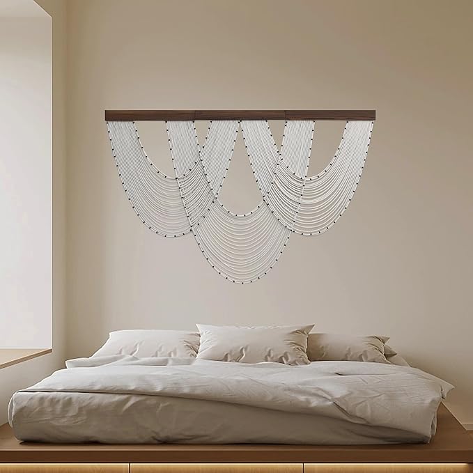 HVEST Large Macrame Wall Hanging Boho Decor- White Bohemian Macrame Wall Art- Geometric Modern Craftsmanship Handmade Woven Tapestry for Bedroom Living Room Backdrop- 47W X 30L inches