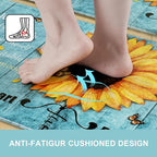 Likiyol Sunflower Kitchen Rugs Sets of 3 Kitchen Mats for Floor Anti Fatigue Mats for Kitchen Floor, Spring Floral Flower Non Slip Washable Standing Floor Mats, 18''x30''+18''x48''+18''x60''(Blue)