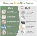 Washable Floor Pillow Cushion for Adults, Meditation Cushion Pillow, Removable Tufted Blended Corduroy Cover, Large Square Floor Sitting for Tatami Living Room or Yoga, 2Pack, Machine Washable