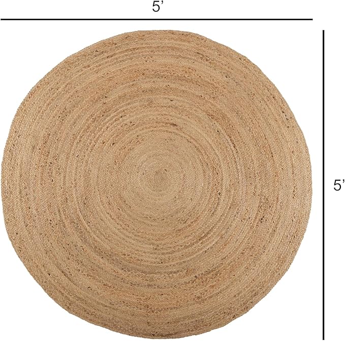 · REDEARTH · Round Area Rug - 5 Feet Braided Natural Jute Rug- Artisan Made Reversible Boho Jute Rugs for Bedroom - Kitchen - Living Room - Farmhouse - Home Decor - Handmade Rustic Vintage Décor