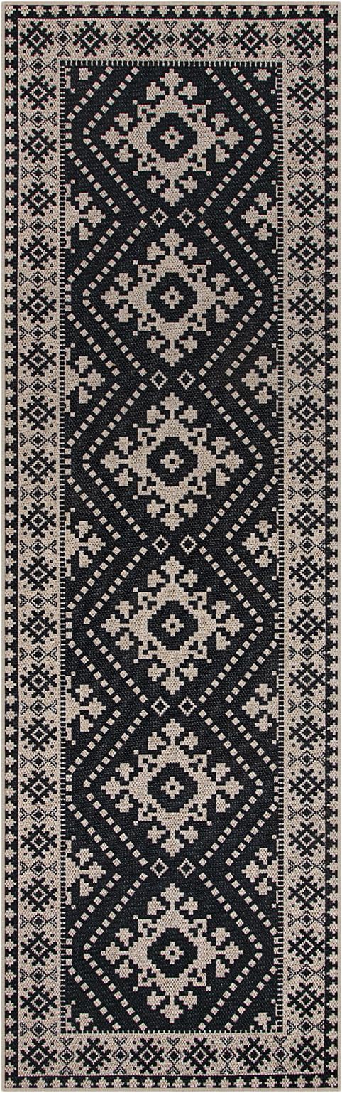 Lahome Bijou Moroccan Easy Jute Outdoor Runner Rug, 2x8 Washable Black Hallway Kitchen Runner Rug with Rubber Backing, Farmhouse Indoor Outdoor Carpet for Hallway 8ft Entryway Porch
