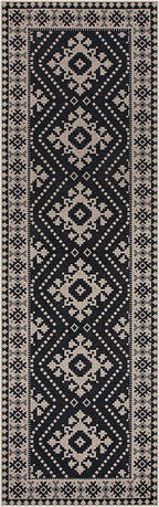Lahome Bijou Moroccan Easy Jute Outdoor Runner Rug, 2x8 Washable Black Hallway Kitchen Runner Rug with Rubber Backing, Farmhouse Indoor Outdoor Carpet for Hallway 8ft Entryway Porch