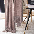 LOMAO Knitted Throw Blanket with Tassels Bubble Textured Lightweight Throws for Couch Cover Home Decor (Brownish Pink, 50x60)