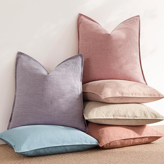 Foindtower Pack of 2, Decorative Linen Soild Throw Pillow Covers Accent Lumbar Cushion Case Farmhouse Pillowcase for Chair Couch Sofa Bedroom Living Room Home Decor 12 x 20 Inch Rose Pink