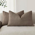 Foindtower Set of 2 Decorative Linen Check Throw Pillow Covers Neutral Farmhouse Lumbar Cushion Covers Modern Boho Home Decor for Sofa Chair Couch Bedroom Living Room,12×24 Inch,Taupe Grey