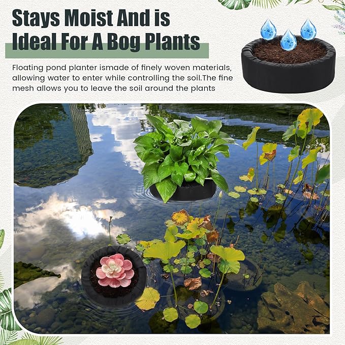 2 Pcs Floating Pond Planter Woven Fabric Floating Planters for Ponds Hydroponics Floating Planter for Ponds Water Features and Aquascape Decorations