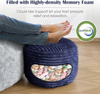 SHOUREN Stuffed Round Pouf Ottoman,Lightweight and Fluffy Poufs Storage Ottoman for Living Room,Corduroy Foot Rest with Shredded Foam Filling,Soft Floor Pouf for Couch,18"x 14", Navy