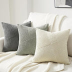 Topfinel 24x24 inches Euro Pillow Shams Set of 2 Grey Corduroy Decorative Throw Pillow Covers for Bedroom Living Room, Windmill Textured Striped Patchwork Couch Pillow Covers 60x60 cm