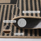 Beevia Striped 5x7 Black Jute Rug, Washable Outdoor Indoor Carpet for Living Room Dining Room, Farmhouse Modern Non-Slip Non-Shedding Rug for Patio Deck Porch Decor (Black, 5x7ft)