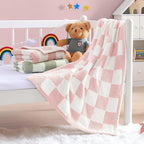 WRENSONGE Checkered Throw Blanket, Pink Soft Cozy Fluffy Warm Hand Made Throw Blankets for Couch, Sofa, Chair, Bed, Camping, Picnic, Travel Lightweight Bed Blanket - 30"*40"