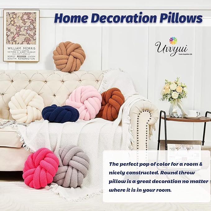 Uvvyui Knot Pillows, 14 Inch Decorative Throw Pillows Round Pillows Cushion, Soft Handmade Knotted Ball Pillow Plush Cushion Home Decor for Bed Couch Living Room (Navy, 14 Inch)