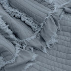 Ultra Soft Pre-Washed Quilted Boho Dark Blue Twin Size Blankets for Bed, Ruffle Fringed Decorative Throw, Stone Washed Chic Rustic Blanket for Sofa Couch Bed, 60"*80"