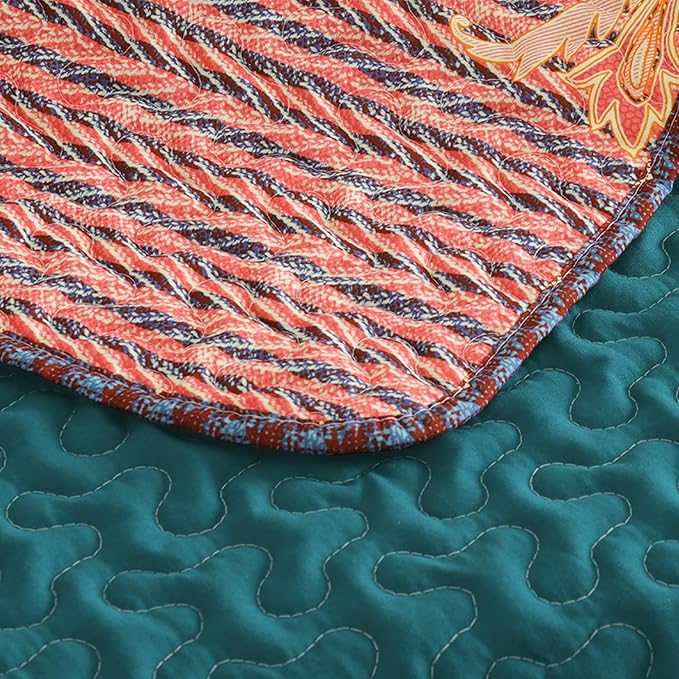 Exclusivo Mezcla 50"x 60" Quilted Throw Blanket- Microfiber Quilt Throw with Boho Striped Pattern, Reversible Teal and Orange Versatile Lap Quilt for All Seasons, Lightweight Throws for Bed/Couch/Sofa