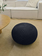 ARTPLAN - Round Knit Pouf - Woven Floor Ottoman - Handmade & Hand Stitched - 19.7 Dia x 12.8 High - Boho Home Décor - Living Room - Bedroom,Classic Blue