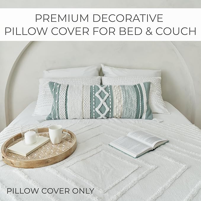 Decorative Boho Lumbar Pillow Cover 14x36 – Beautiful Throw Pillow with Soft Texture for Bed, Couch Decor or as Body Cushion – A Stylish Addition to Your Bedroom