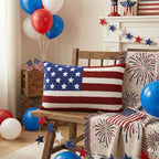 AVOIN colorlife 4th of July Patriotic Striped Star Flag Embroidered Throw Pillow Cover, 12 x 20 Inch Independence Day Decor Tufted Patterned Linen Cushion Case for Sofa Couch