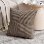 Fancy Homi Set of 2, Light Brown Patchwork Corduroy Decorative Soft Striped Modern Accent Cushion Case Farmhouse Boho Neutral Throw Pillow Covers for Chair Couch Bed Sofa Living Room 14x14 Inch