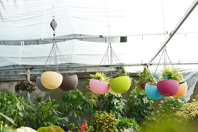 Hanging Basket Plastic Flower Pot Round Resin Garden Hanging Planter for Indoor Outdoor Plants 2 Pack Mulberry