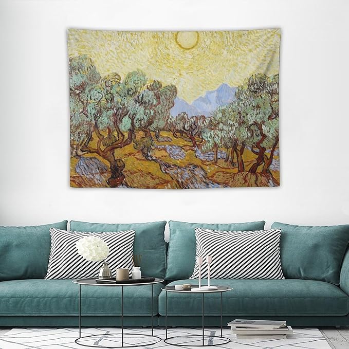 Van Gogh Olive Trees Tapestry Wall Hanging, Vintage Art Wall Decor for Bedroom, Dorm, Living Room, Aesthetic Polyester Tapestry with Hanging Accessories, 30x40 Inch