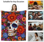 Sugar Skull Throw Blanket, Gift for Women and Men, Day of Dead Theme, Lightweight Fleece for Halloween Home Decor, Couch and Chair, 60x80 Inches