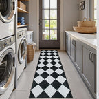 Beeiva Checkered Print Black Bathroom Runner Rug 2x6, Washable Ultra Thin Non Slip Laundry Room Rug Moroccan Stain Resistant Kitchen Runner, Modern Trellis Carpet for Hallway Bedroom Entryway Decor