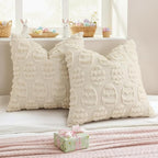 decorUhome Easter Beige Egg Pillow Covers 18x18 Inch Set of 2, Soft Plush Faux Wool Jacquard Cushion Covers, Farmhouse Neutral Fuzzy Spring Easter Holiday Decor for Couch Sofa Bed