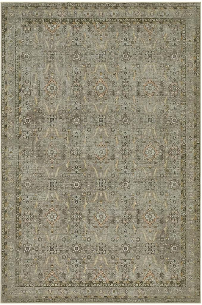 9x12 Area Rugs for Living Room Bedroom, Large Washable Rug, Vintage Floral Boho Rug, Non Slip & Low Pile Faux Wool Thin Carpet for Indoor Dining Room and Kids Room(Olive Brown 9x12ft)
