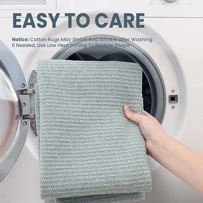 EARTHALL Washable Area Rug 3x5 Ft Non Slip Rugs for Entryway, Non Slip Braided Throw Rugs Door Mat Indoor Outdoor Entrance, Cotton Woven Carpet for Kitchen Foyer Front Door, Turquoise/Gray