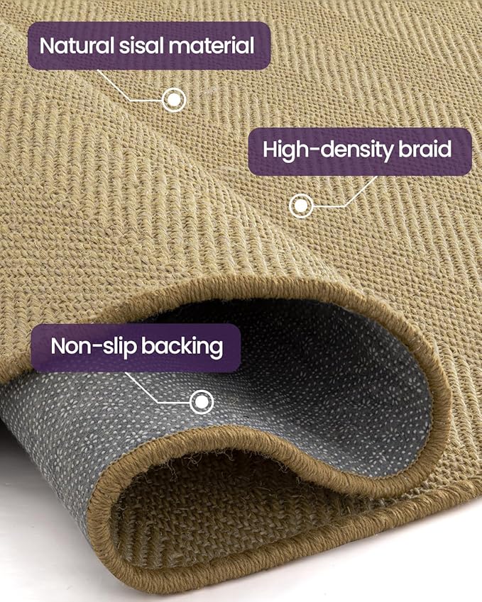 DEXI Round Sisal Rug Natural Fiber 6x6, Braided Woven Area Rugs No Shed, Large Soft Neutral Rustic Carpet Mat for Indoor Outdoor Patio Dining Living Room Bedroom Farmhouse, 6ft, Natural
